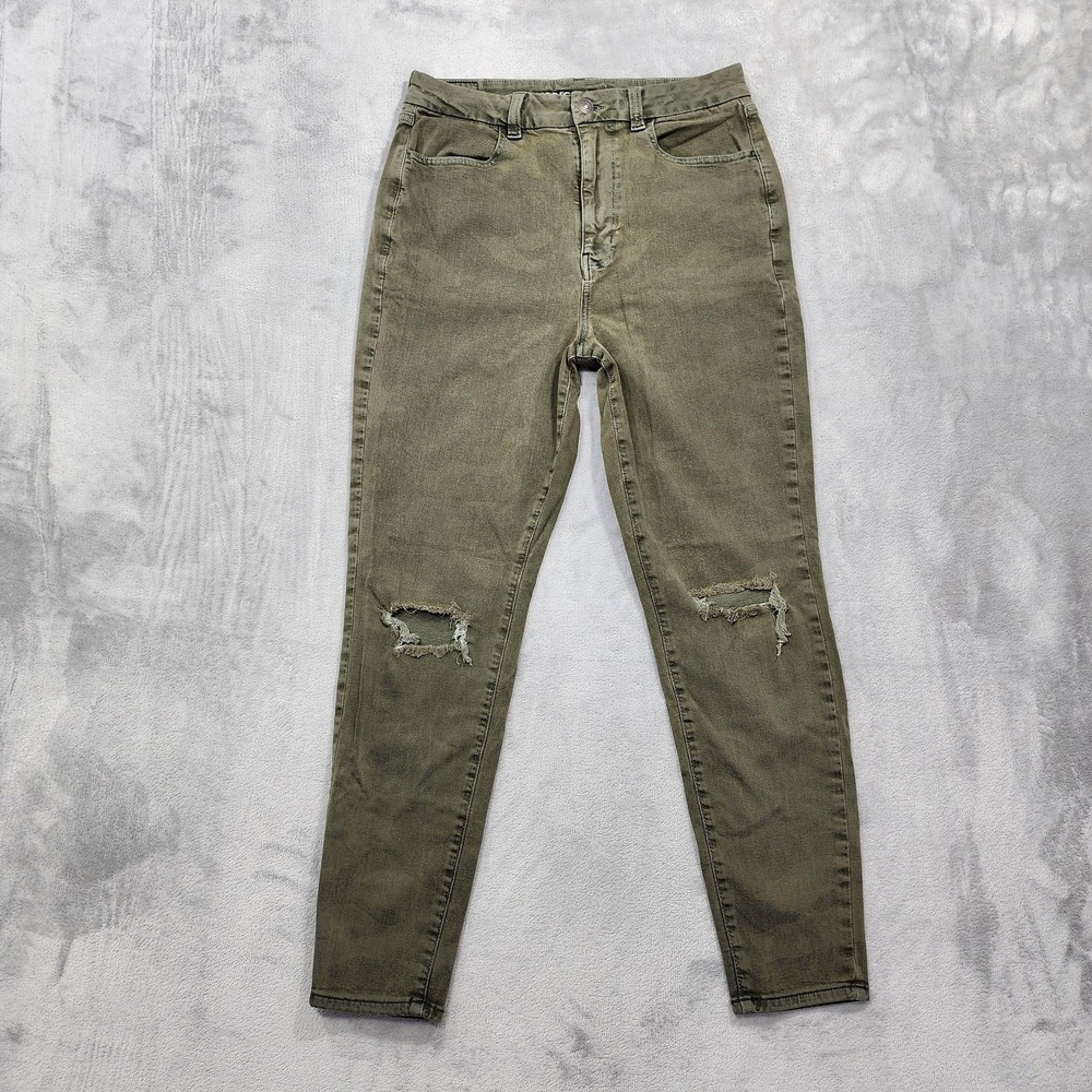 American Eagle Jeans‎ Womens 12 Green High Rise Curvy Jegging Distressed Stretch